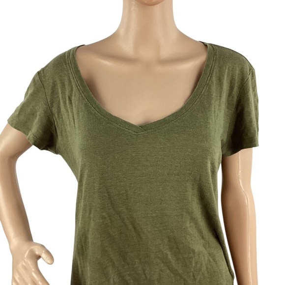 Eileen Fisher Organic Linen V-Neck Green Short Sleeve Tee XS - Picture 2 of 7